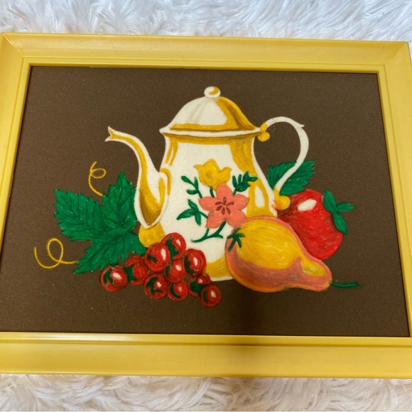 Vintage Set Of 4 Fuzzy Velvet Kitchen Teapot Framed Collage Wall Decor - Picture 7 of 7